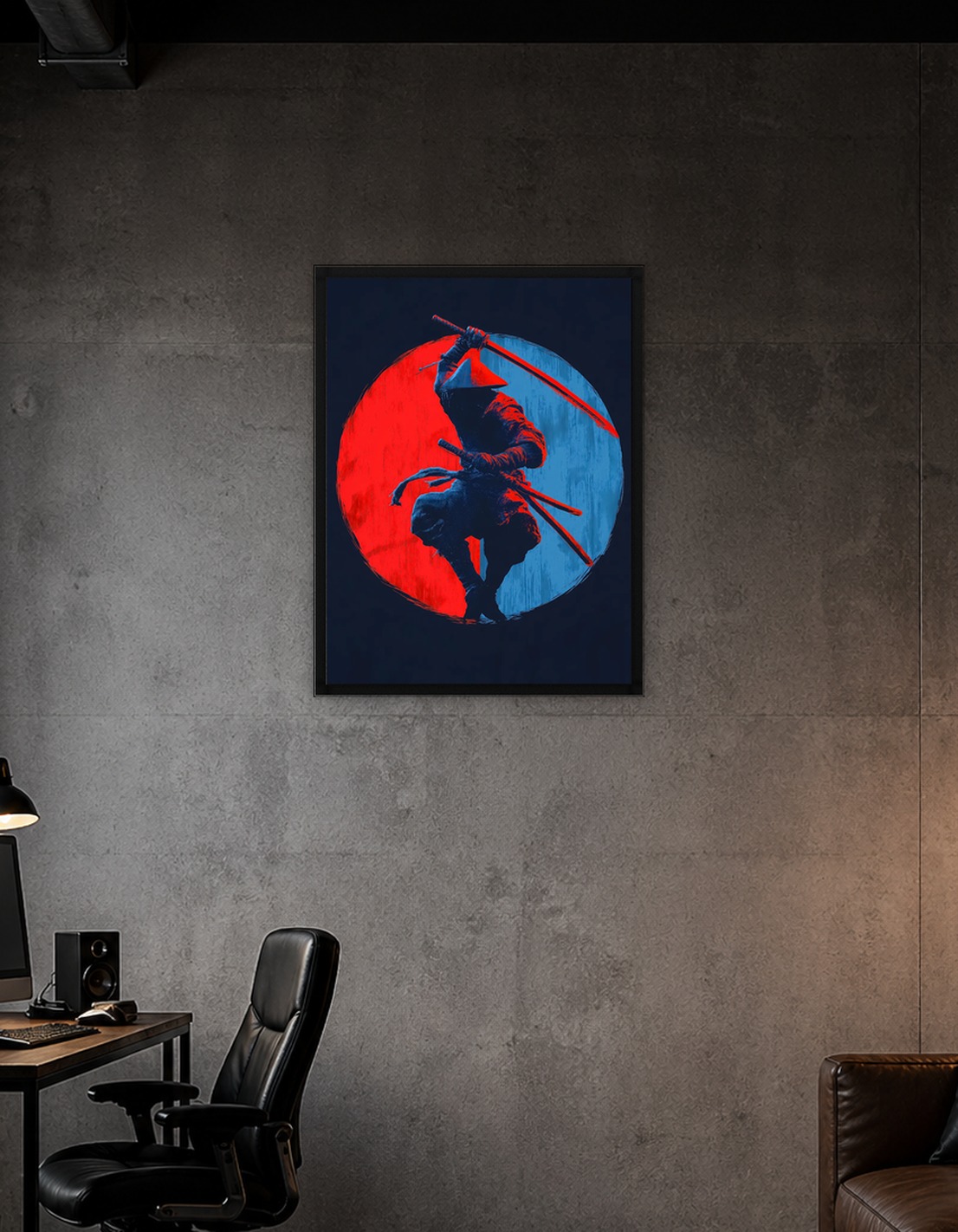 Ninja with Swords in Red and Blue Circle