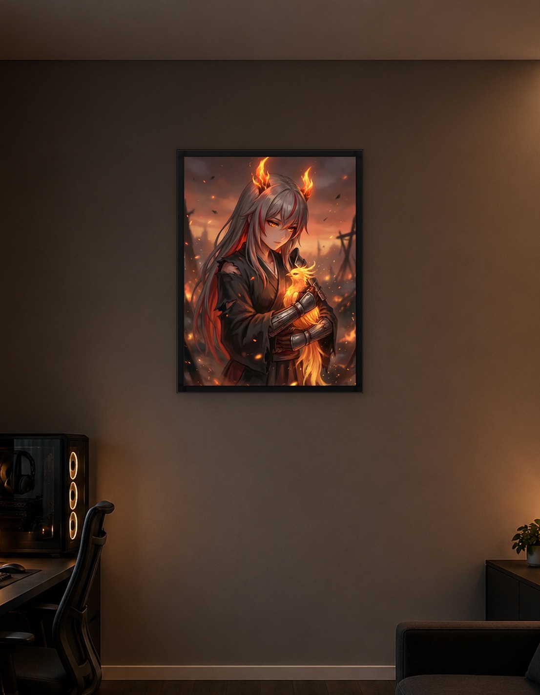 Fiery Girl Holding a Phoenix