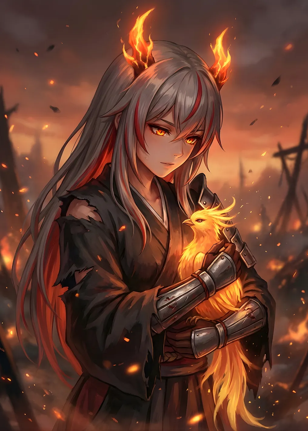 Fiery Girl Holding a Phoenix