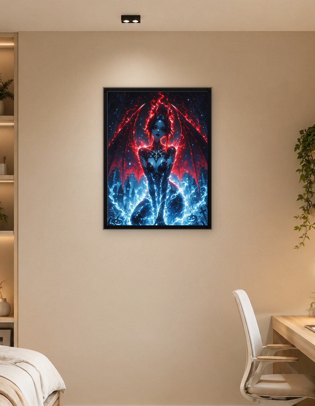 Fiery Demon Woman in Halloween Scene