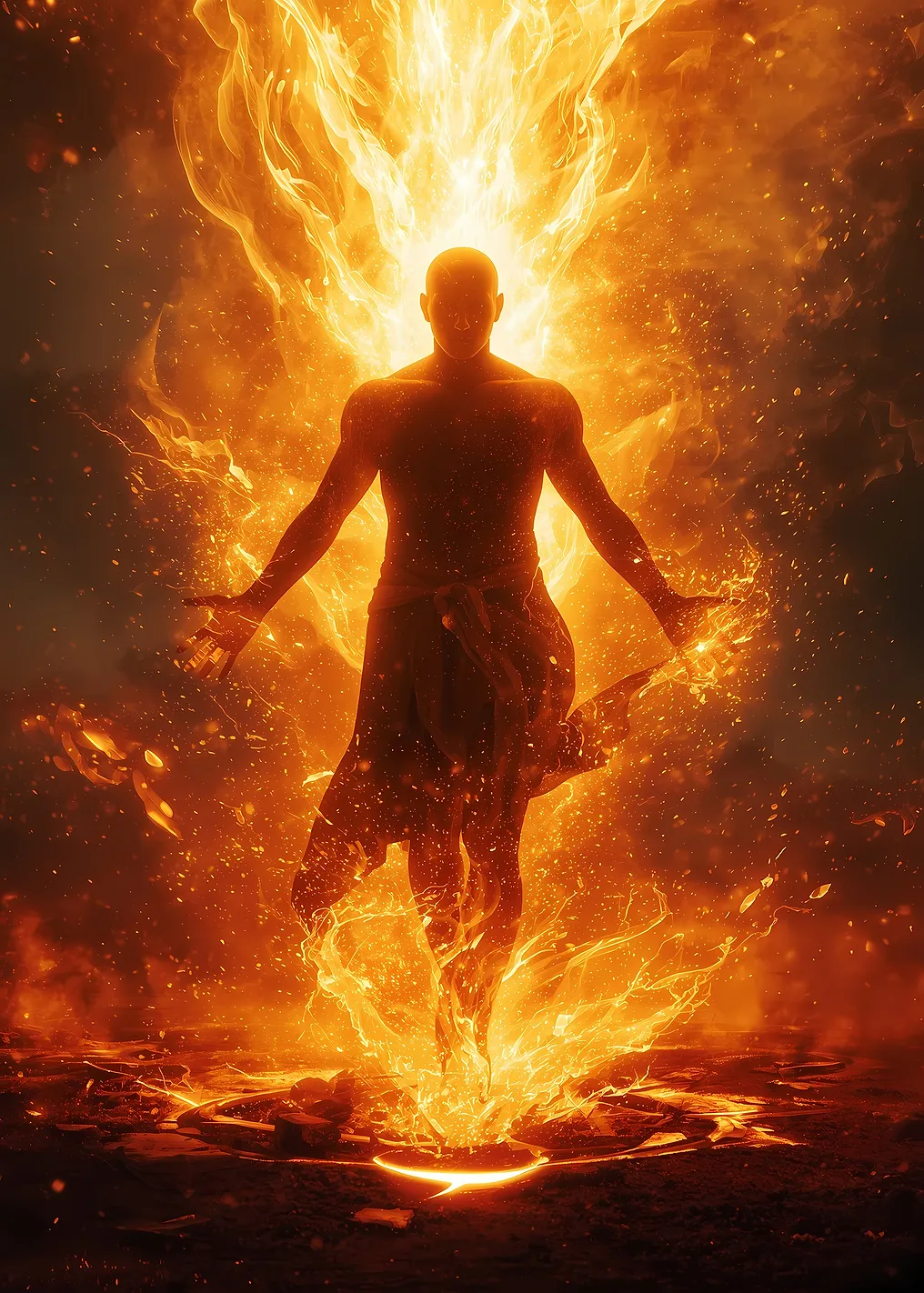 Fiery Figure in Eruption of Flames
