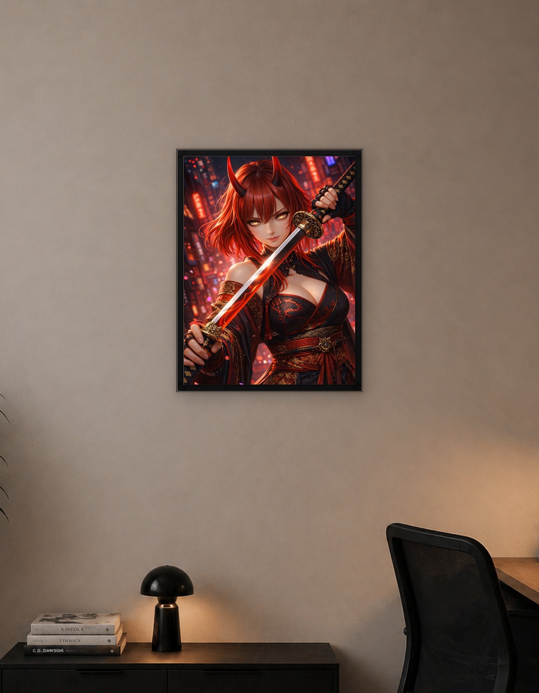 Fiery Oni Warrior with Katana