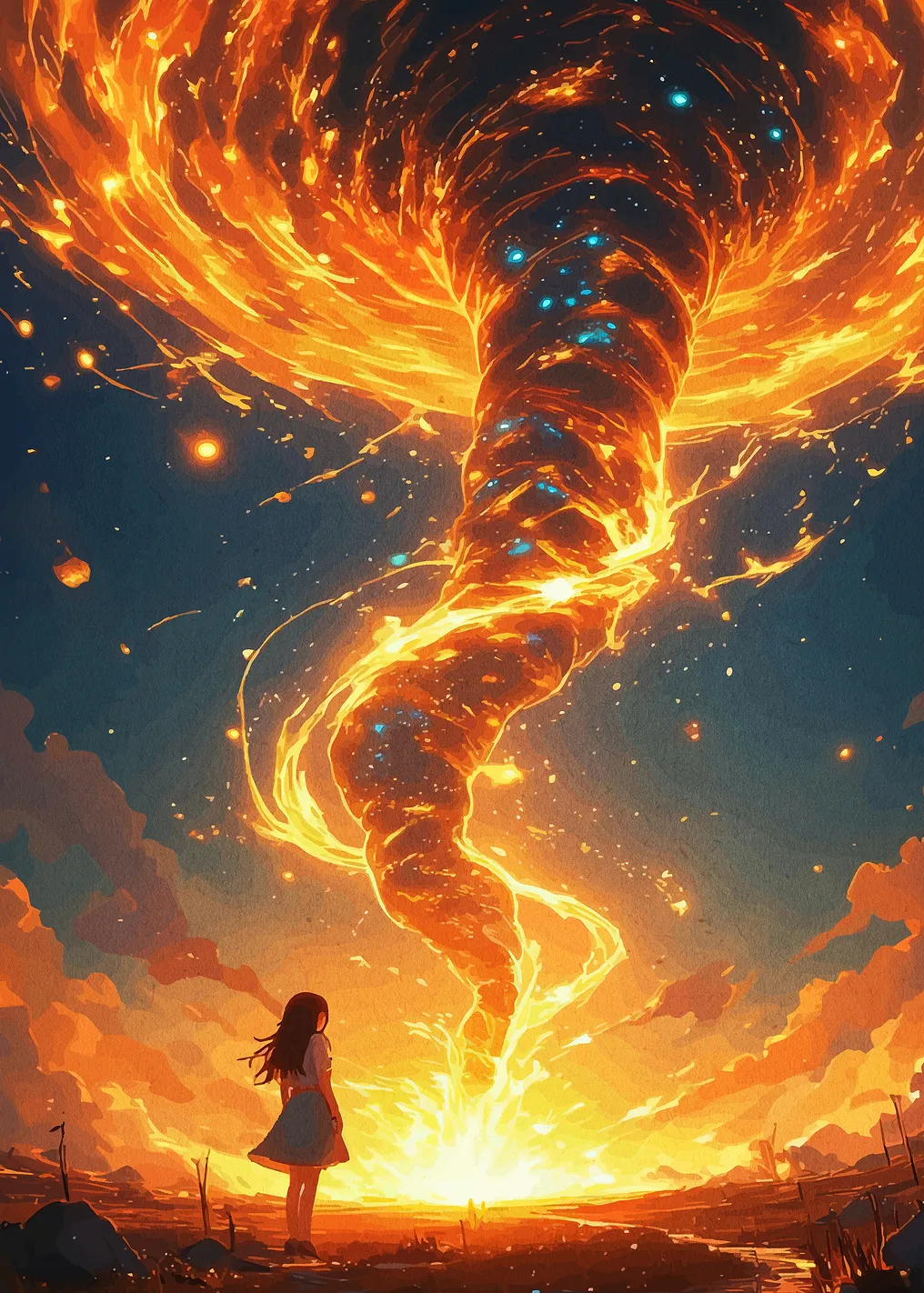 Fiery Tornado and Girl