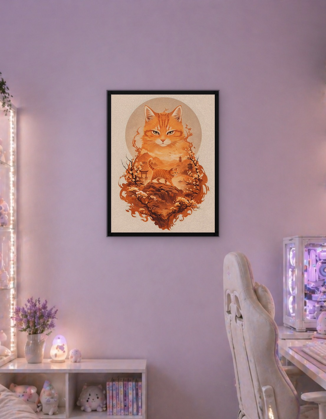 Orange Cat in Japanese Landscape