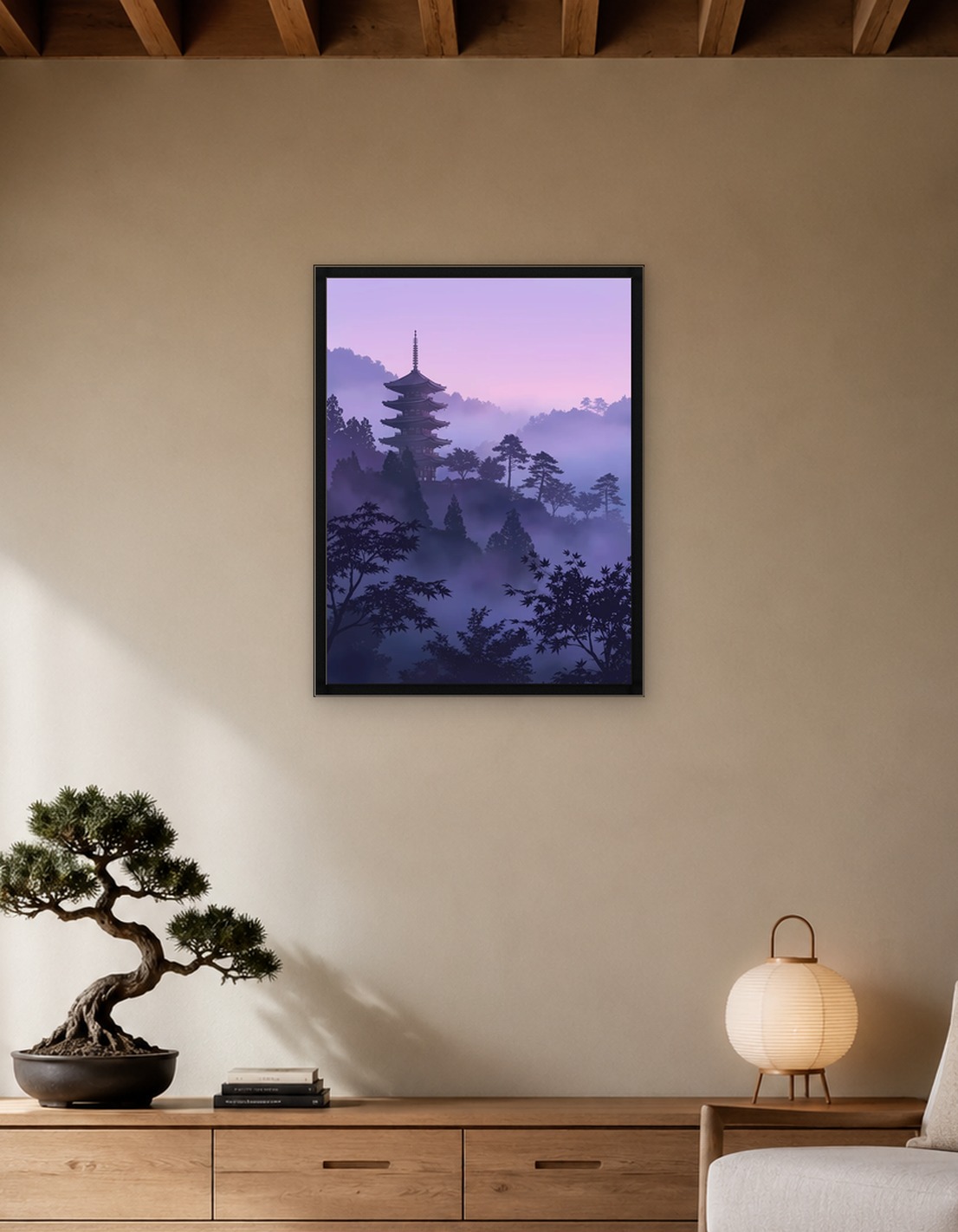 Pagoda in Misty Landscape