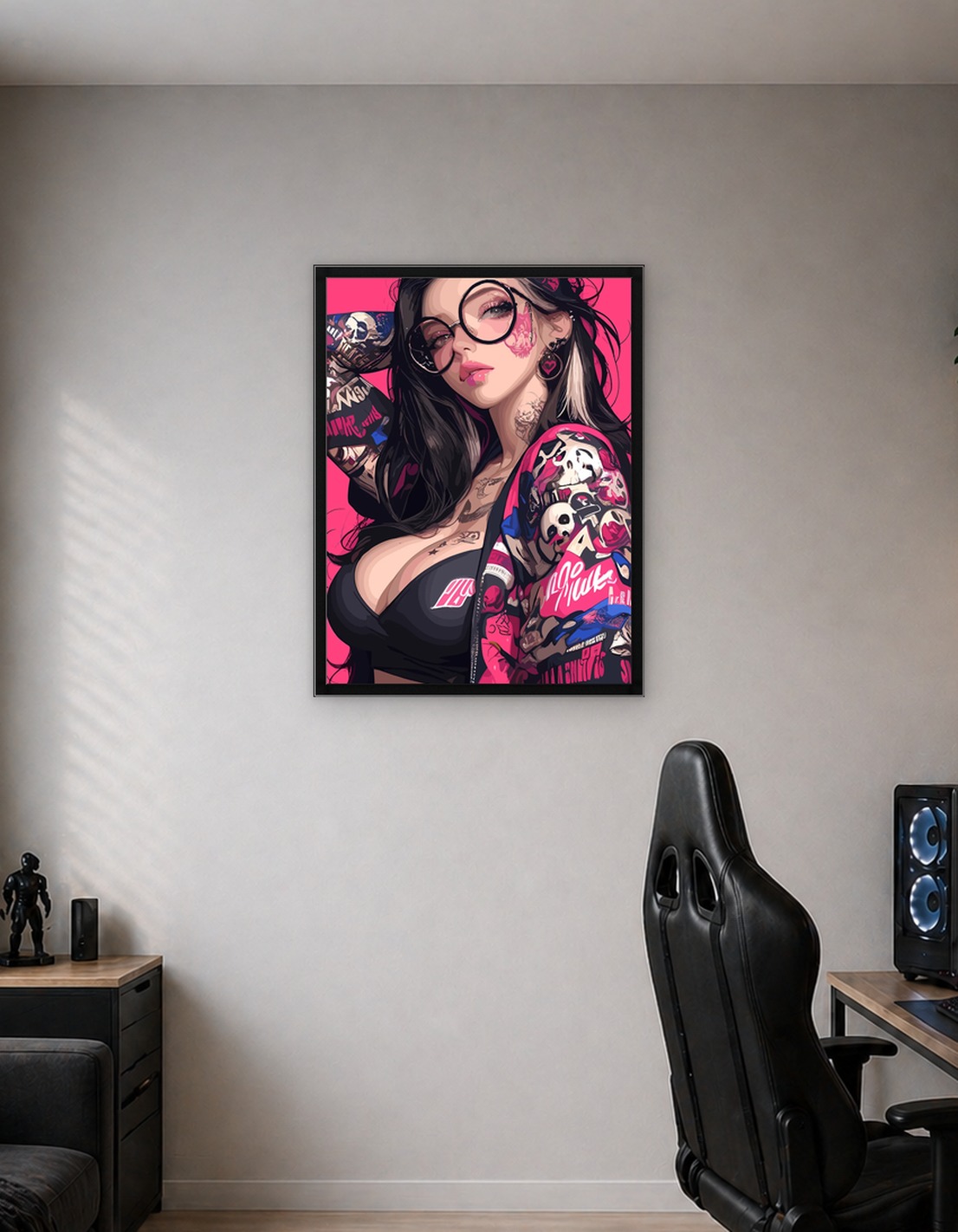 Punk Girl with Tattoos and Glasses