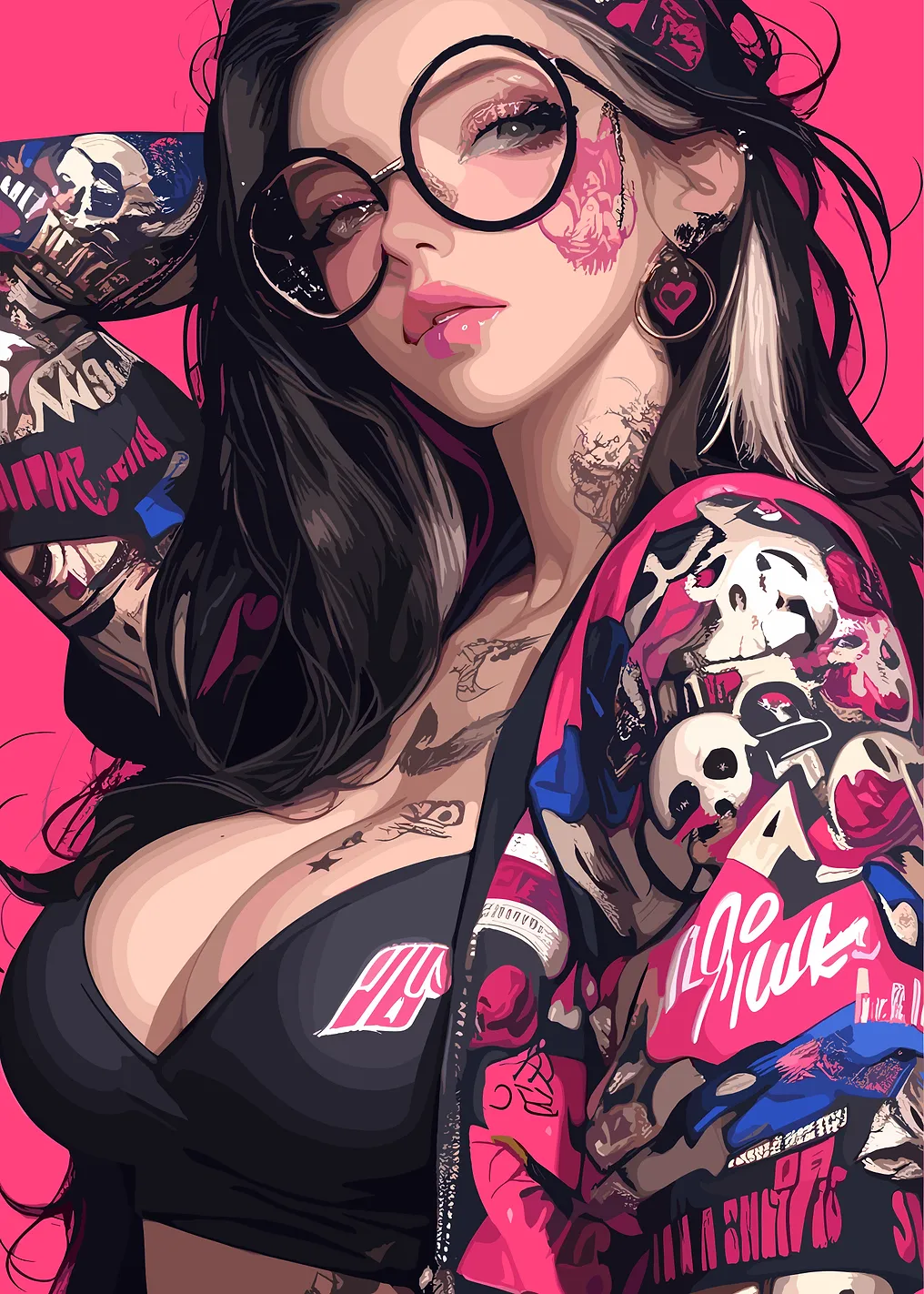 Punk Girl with Tattoos and Glasses