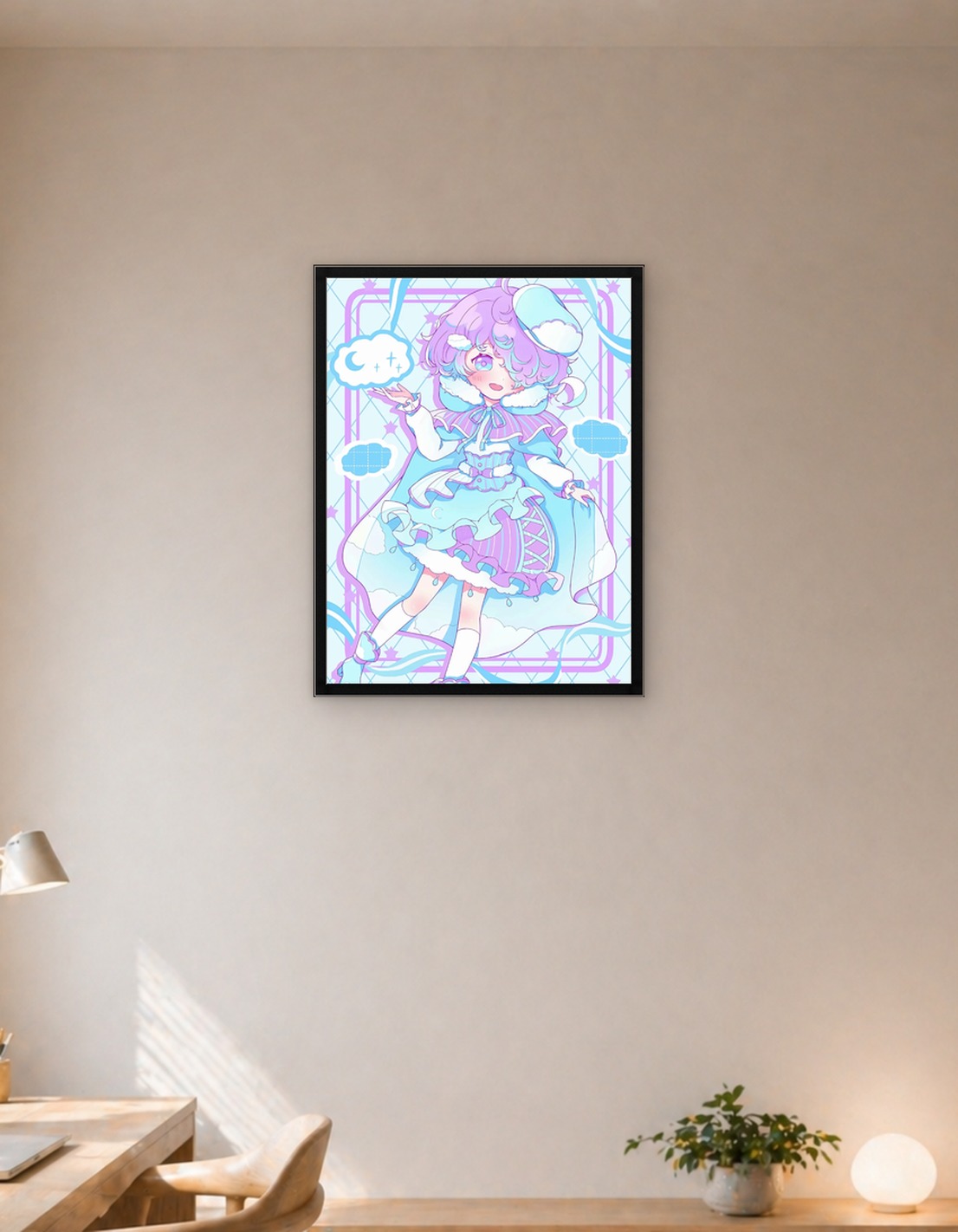 Pastel Anime Girl with Cloud