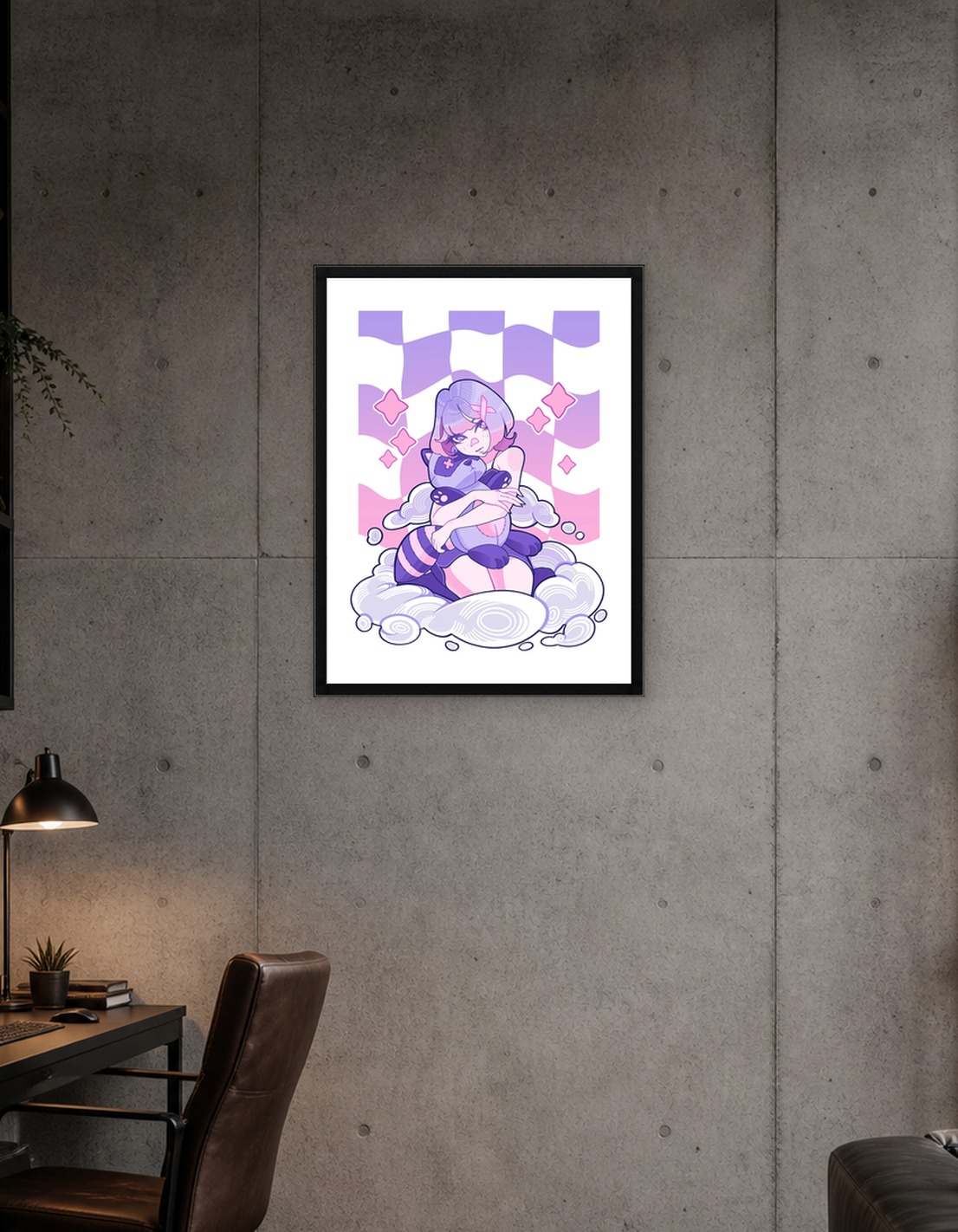 Pastel Girl with Raccoon Plush