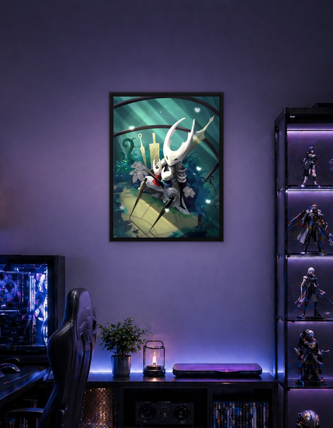 Hollow Knight characters in garden setting