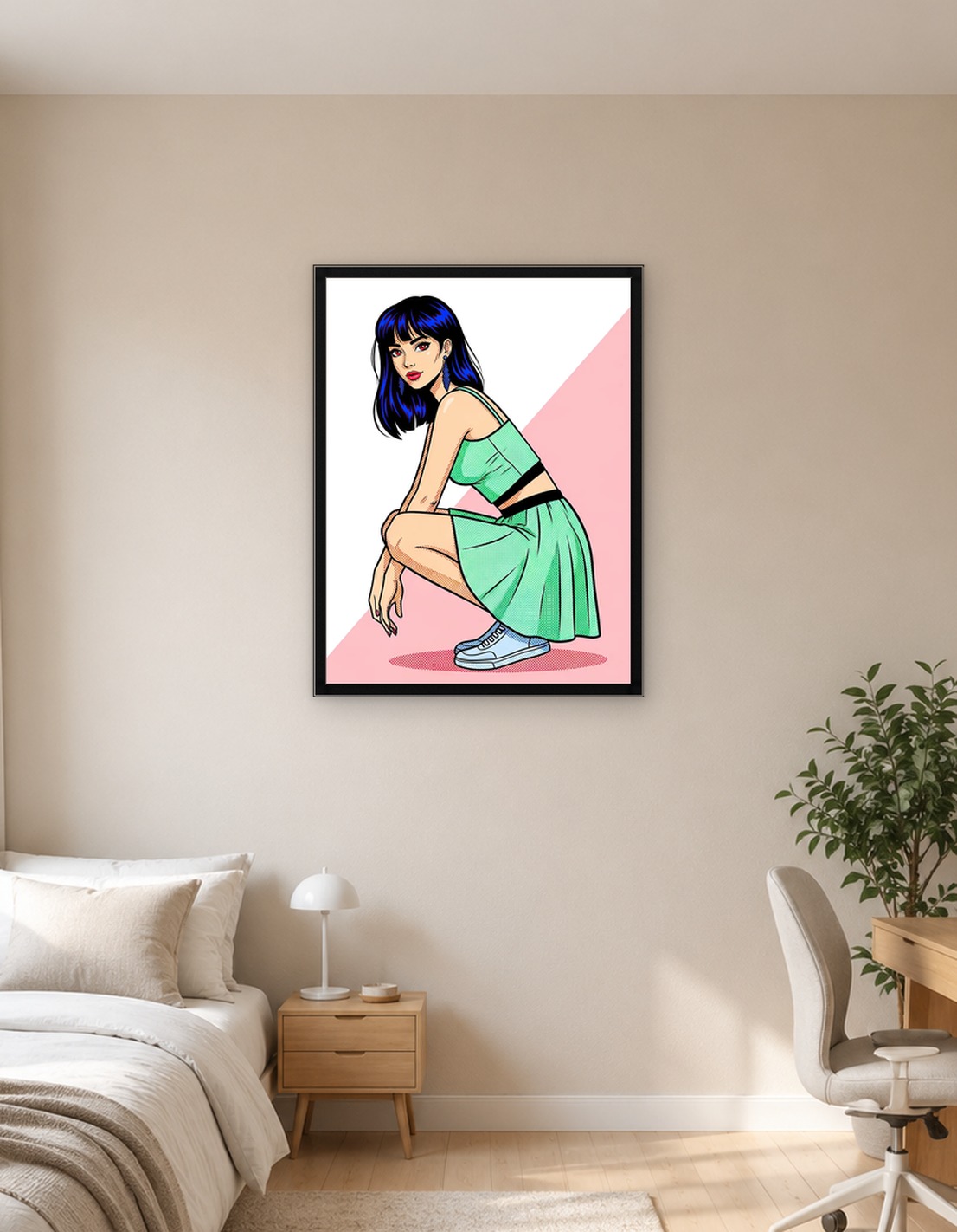 Pop Art Woman in Green Dress