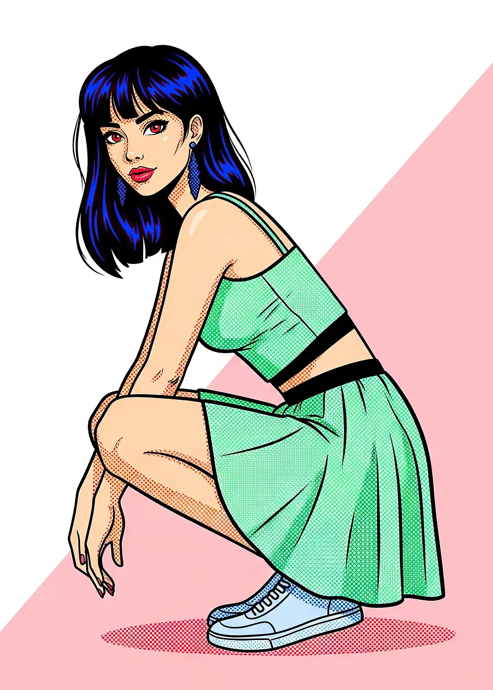 Pop Art Woman in Green Dress