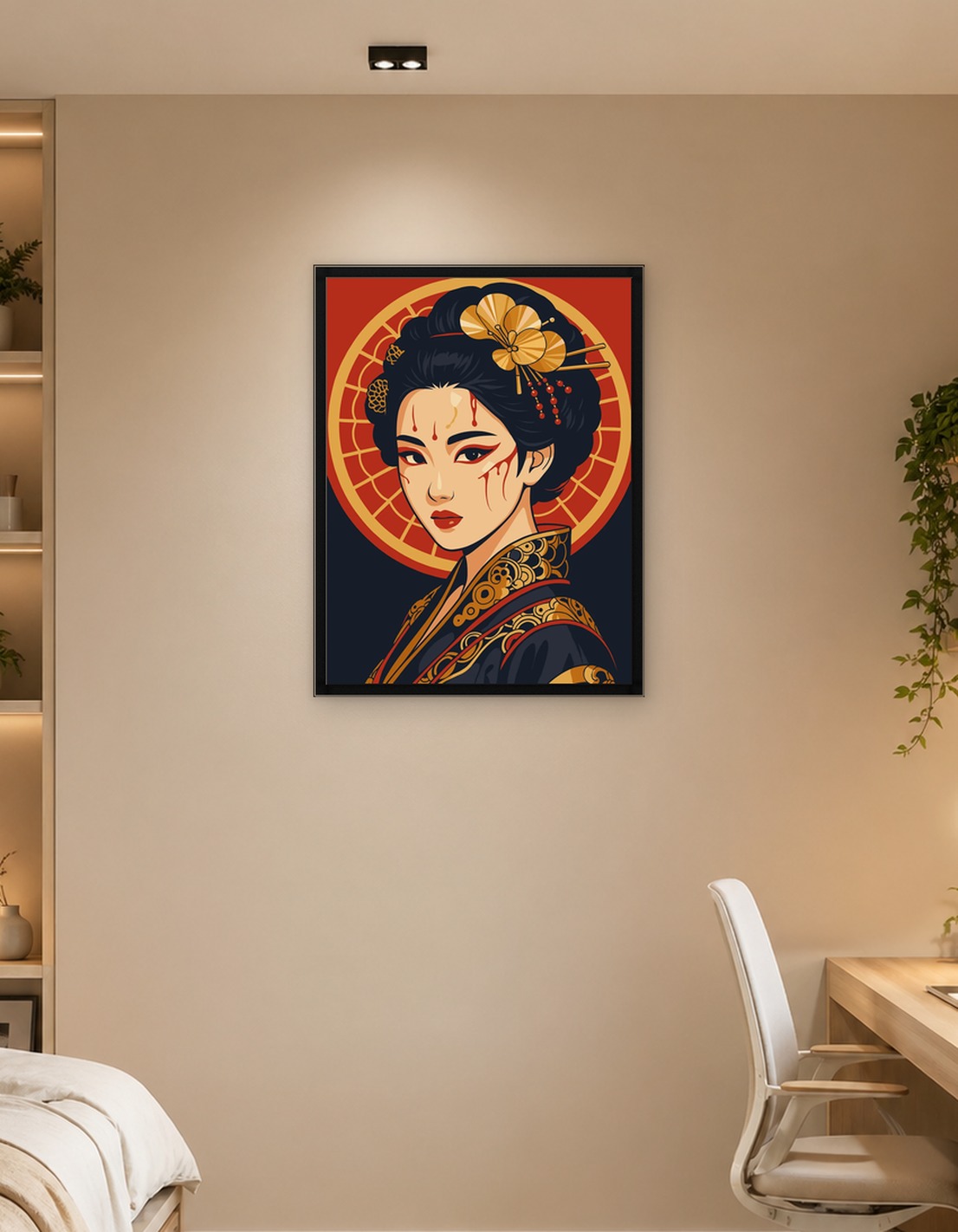 Geisha Portrait with Red and Gold