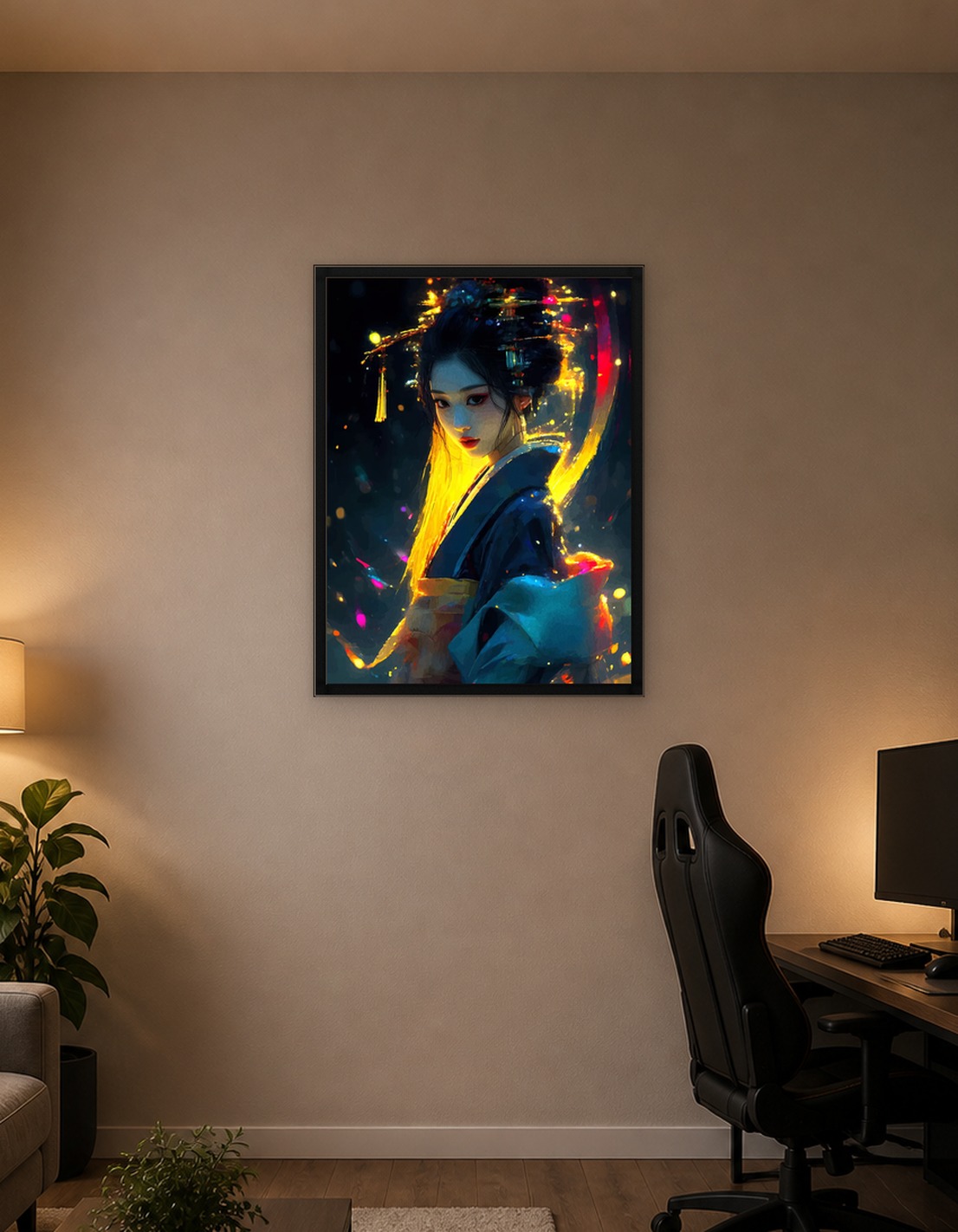 Geisha Portrait with Golden Accents
