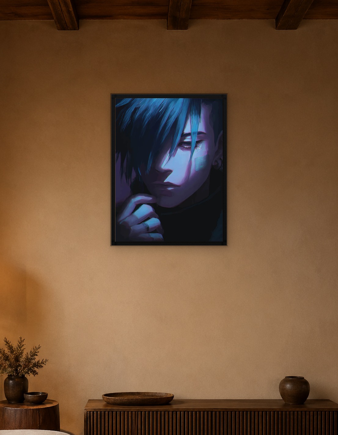 Pensive Blue-Haired Character Portrait