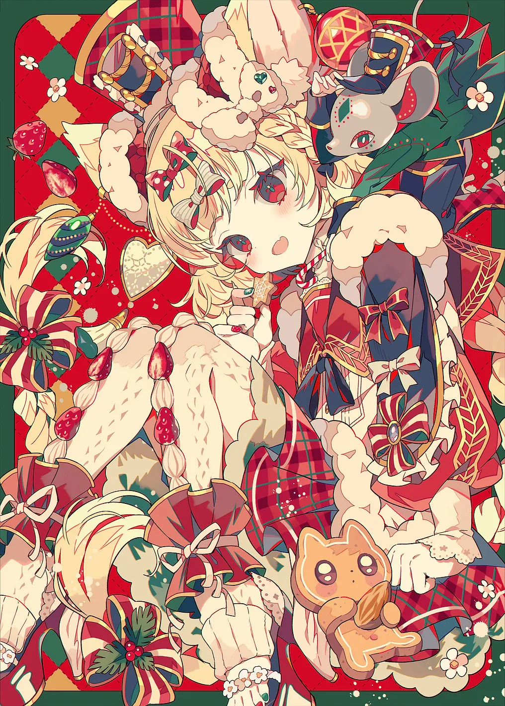 Festive Anime Girl with Christmas Sweets