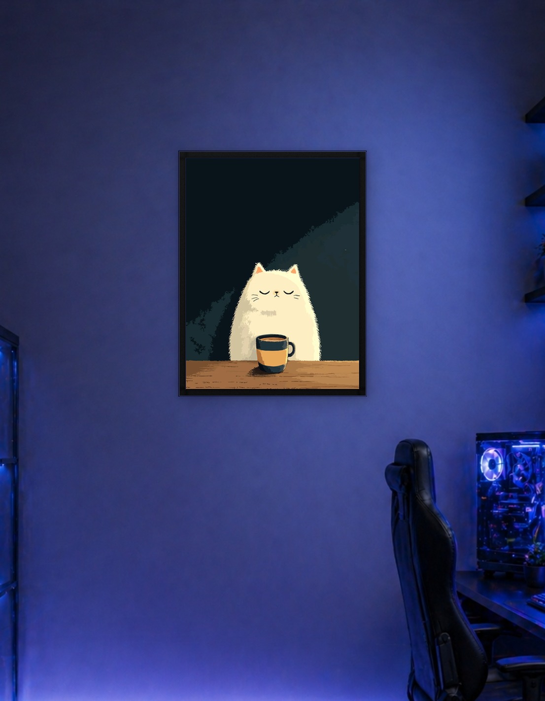 Fluffy Cat with Coffee