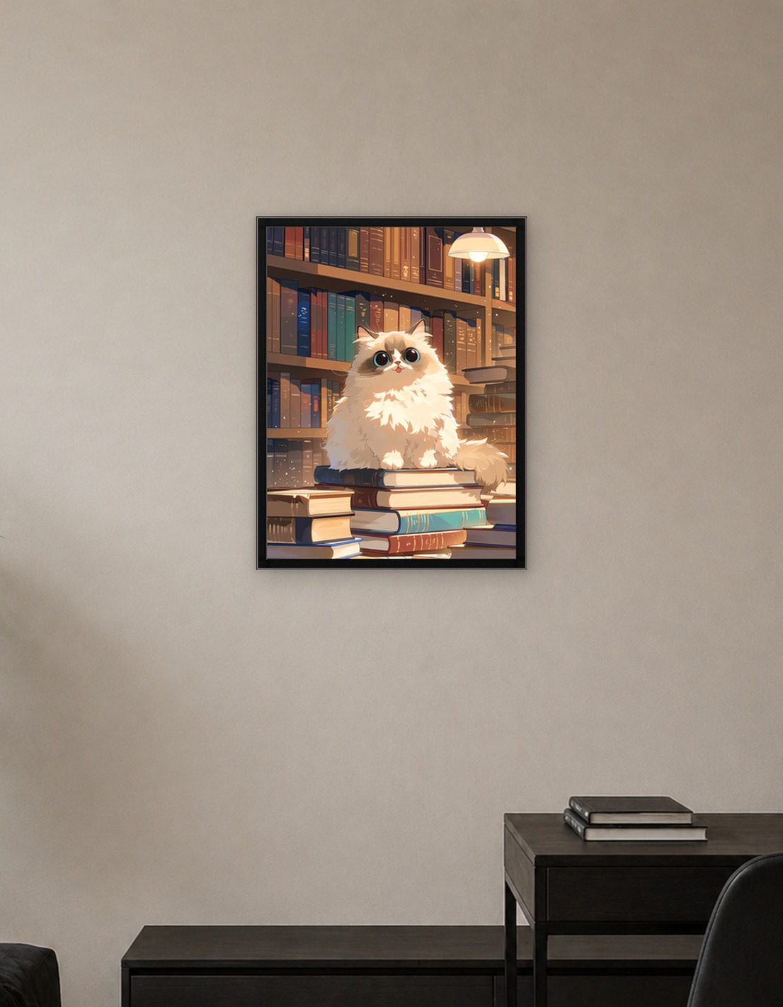 Fluffy Cat Sitting on Books