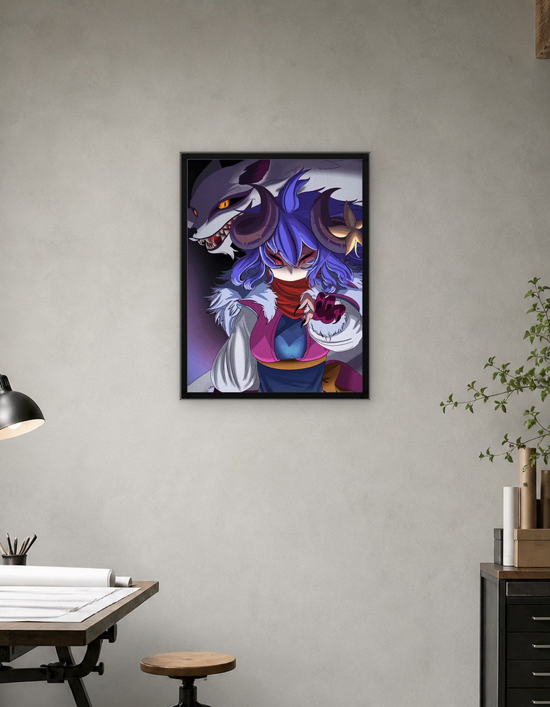 Horned Girl with Wolf Spirit