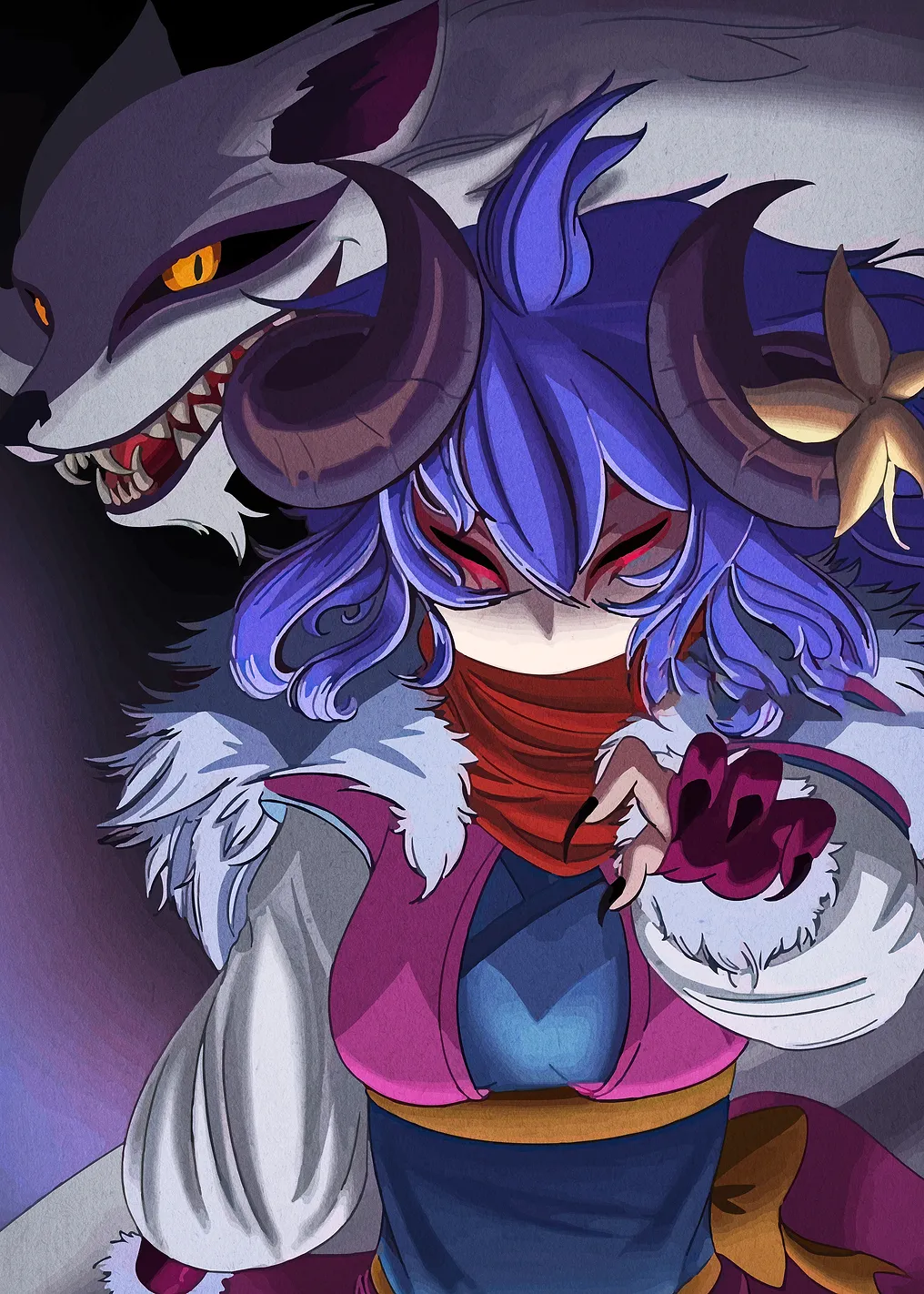 Horned Girl with Wolf Spirit