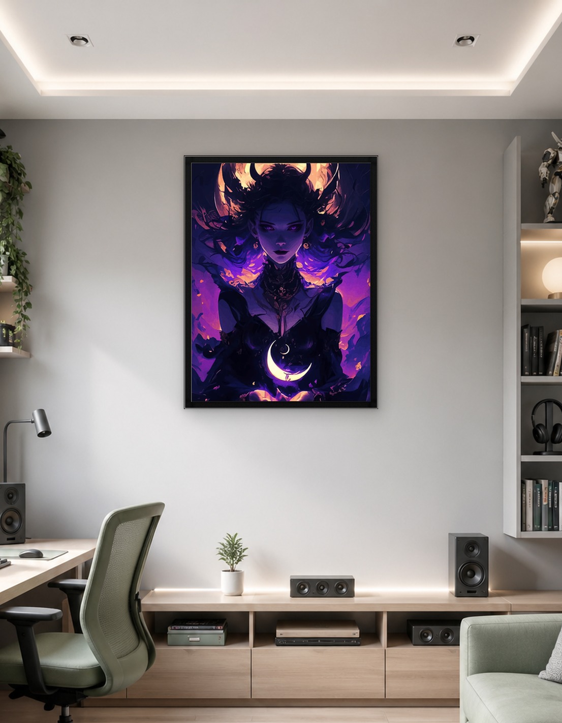 Horned Woman with Crescent Moon