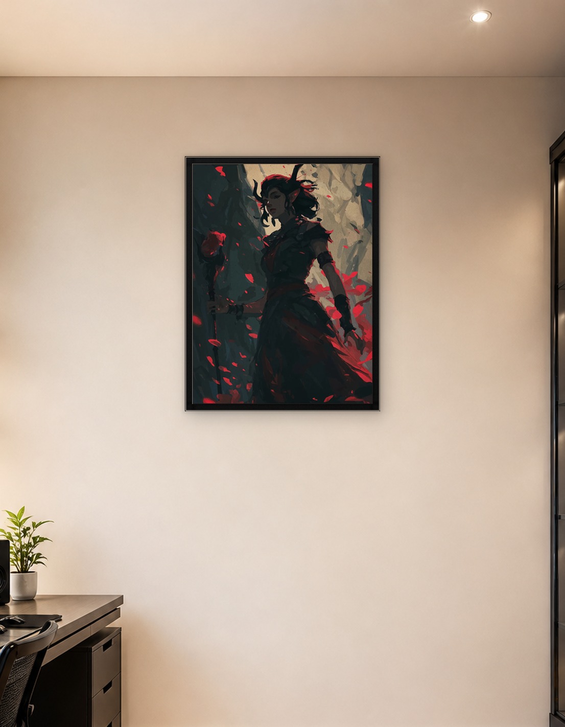 Horned Woman with Rose Staff Painting