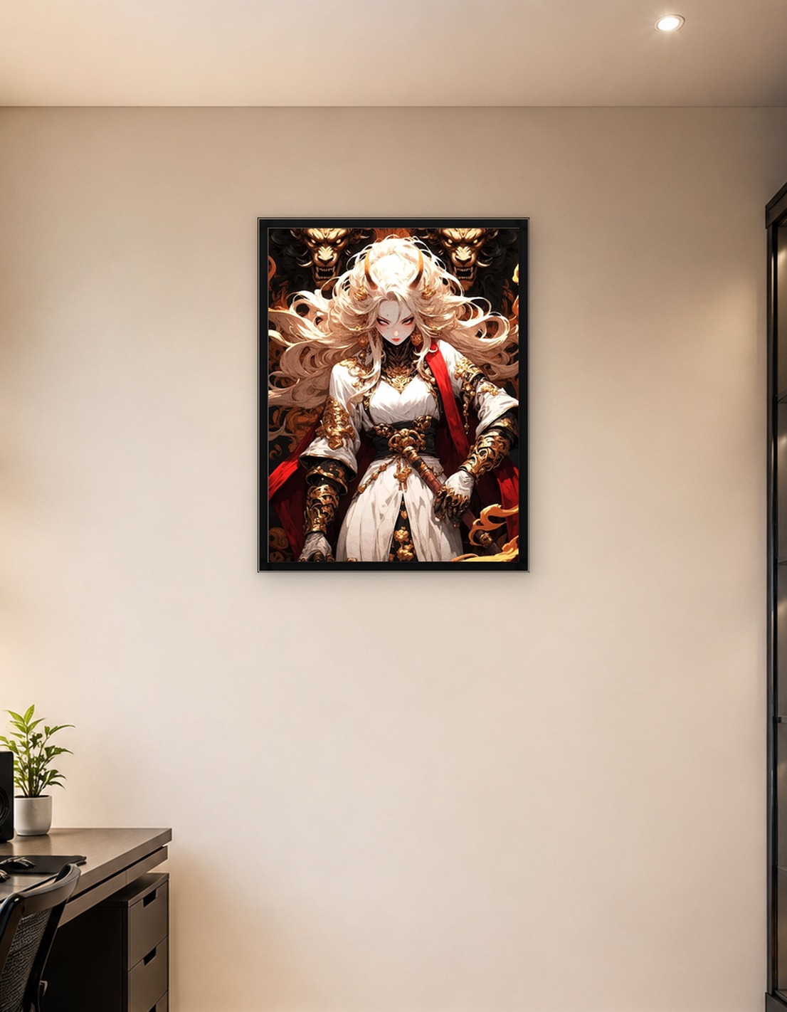 Horned Warrior Woman with Lions