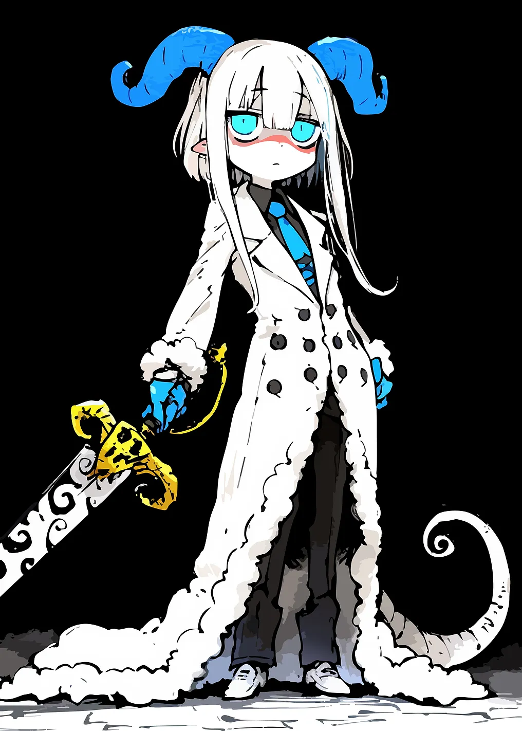 Horned Character with Sword and Coat