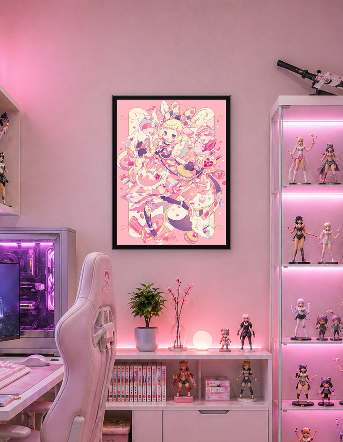 Pink Anime Girl with Rabbit Accessories
