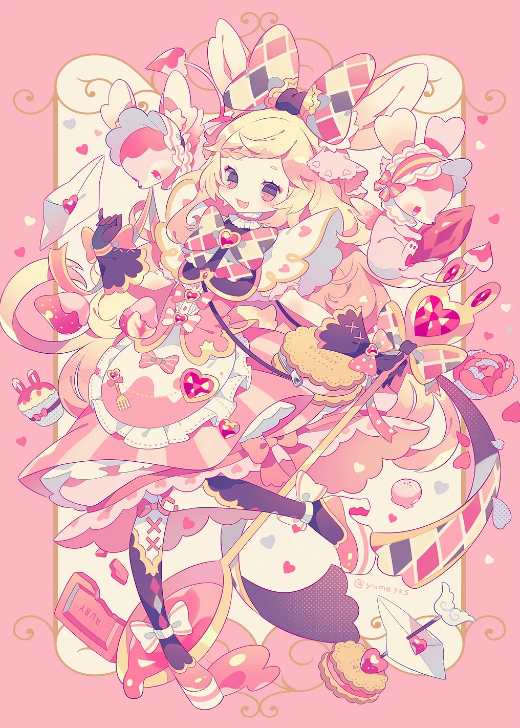 Pink Anime Girl with Rabbit Accessories