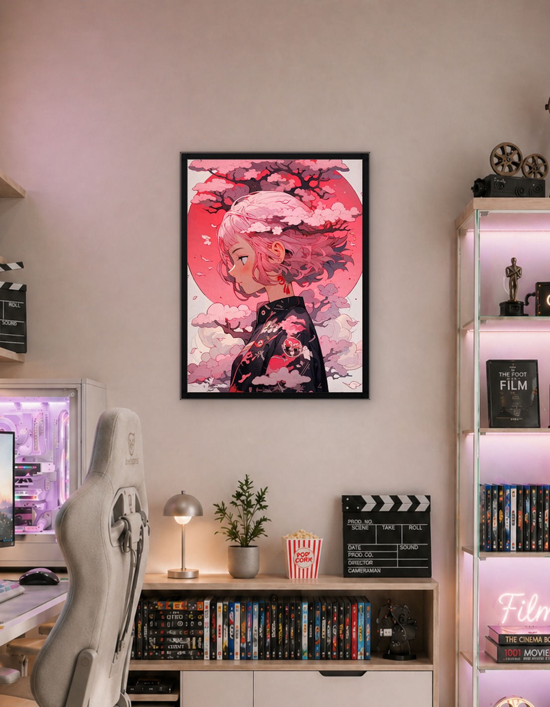 Pink-haired girl with cherry blossoms