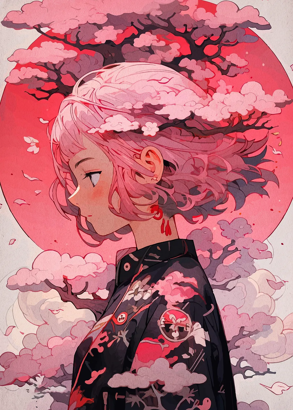 Pink-haired girl with cherry blossoms