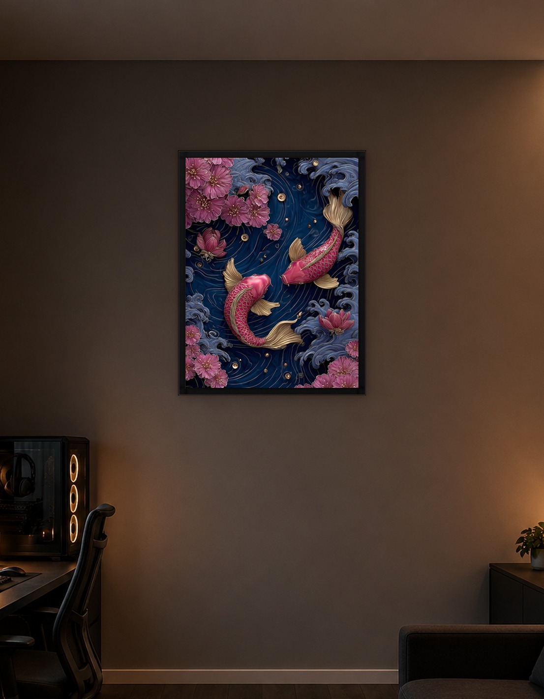 Koi Fish and Floral Arrangement