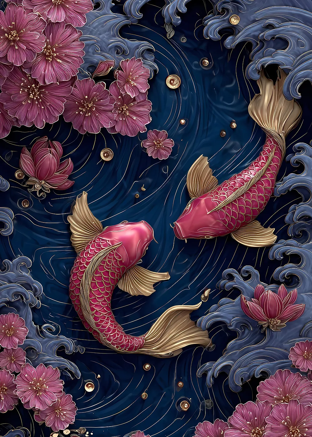 Koi Fish and Floral Arrangement