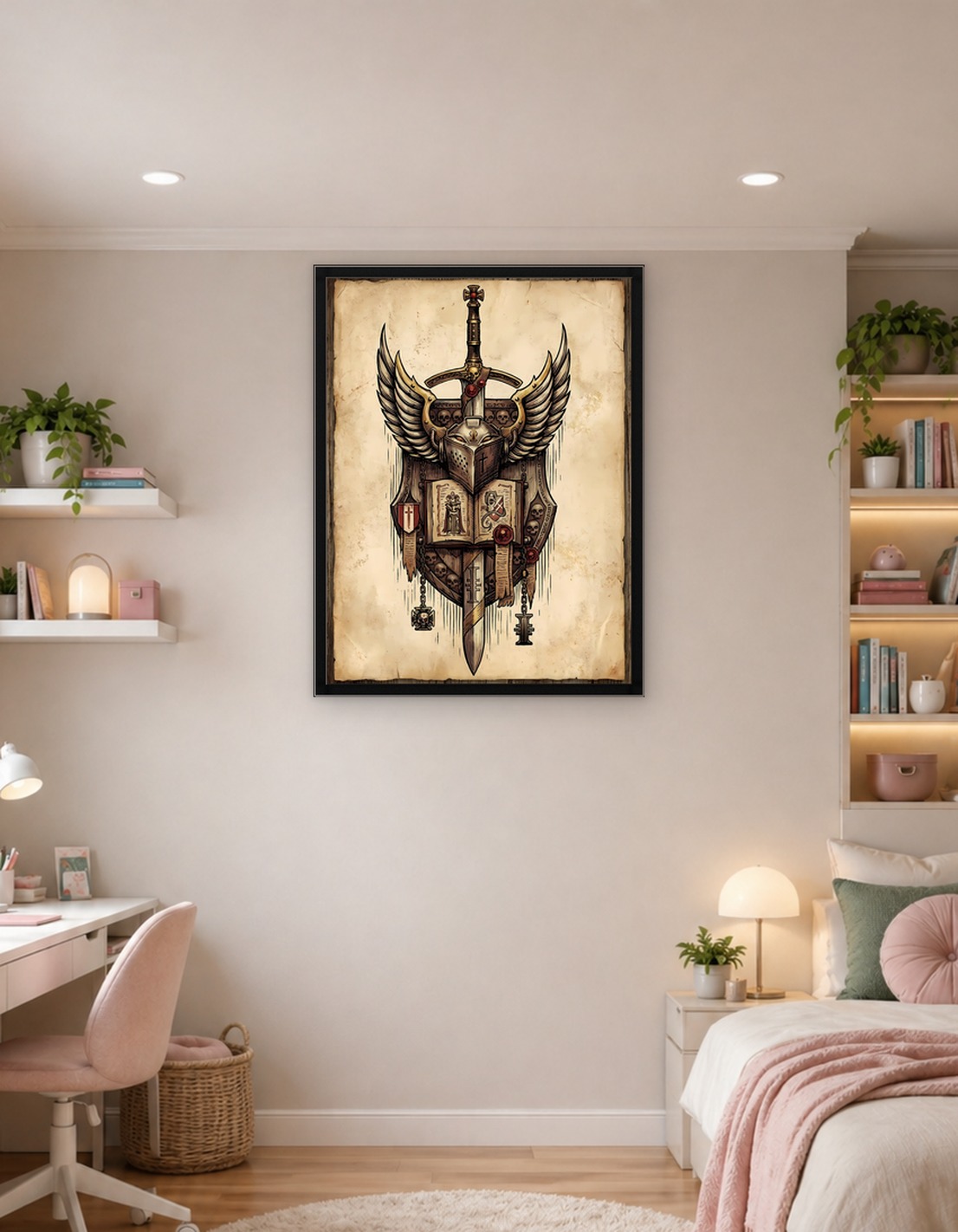 Knightly Heraldic Emblem with Sword and Wings