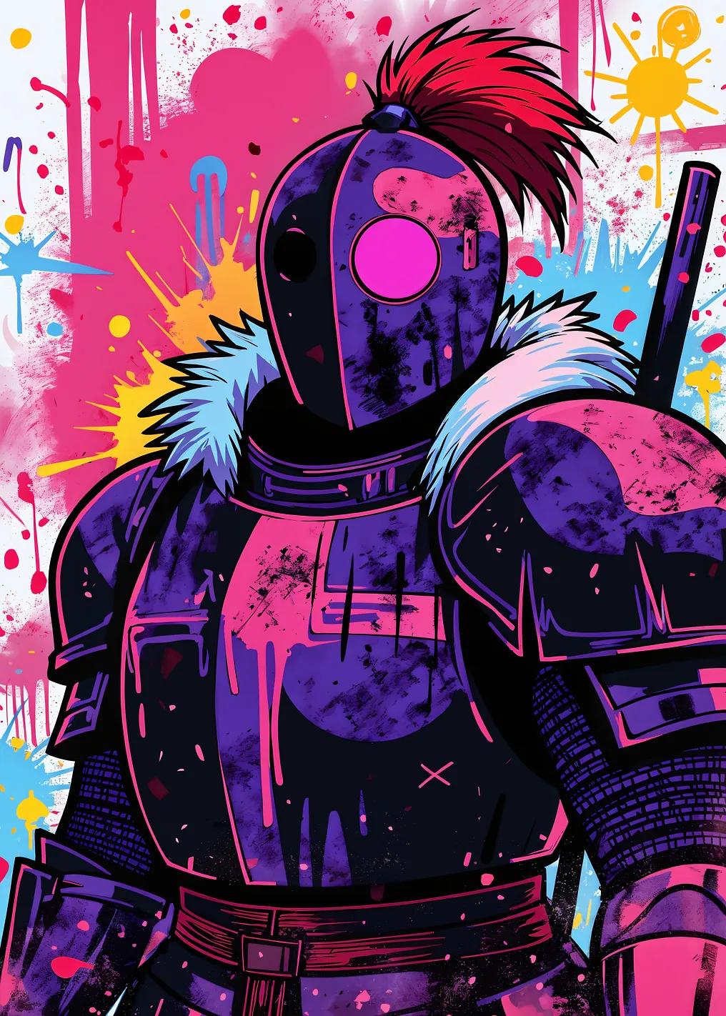 Knight with Pink and Purple Splatter