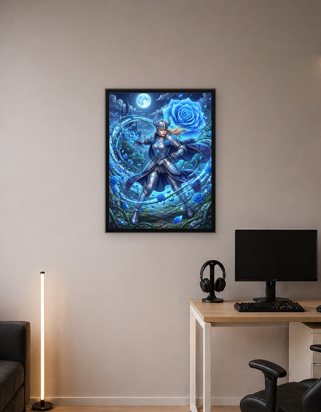 Knight with Blue Roses and Sword