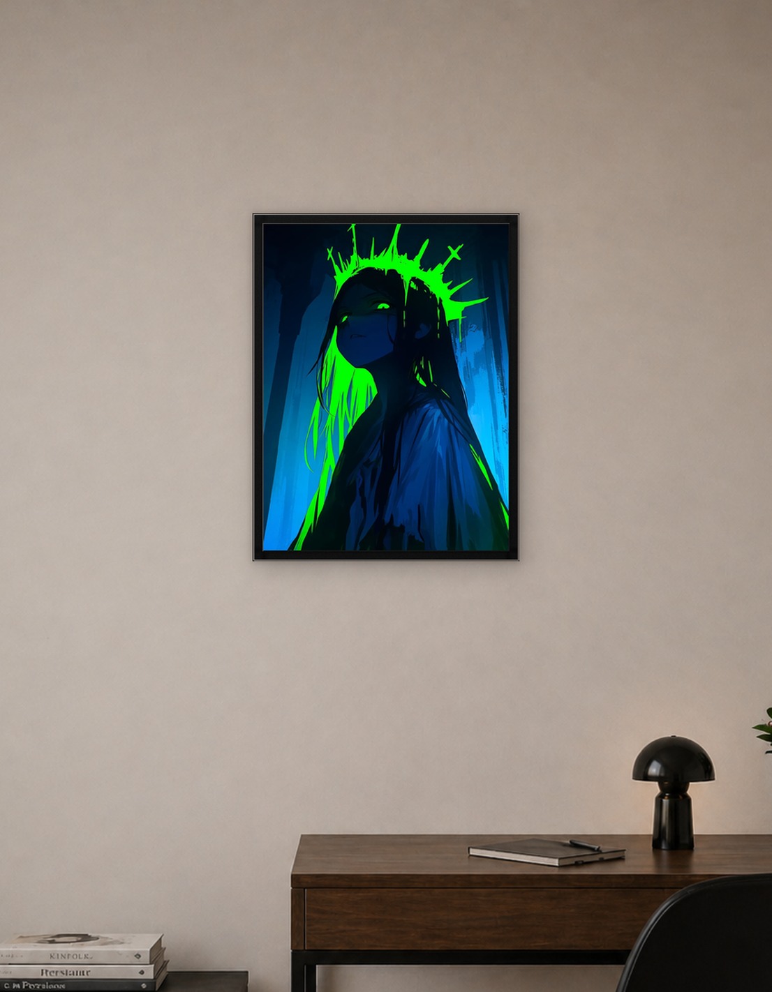 Glowy Crowned Figure in Blue and Green