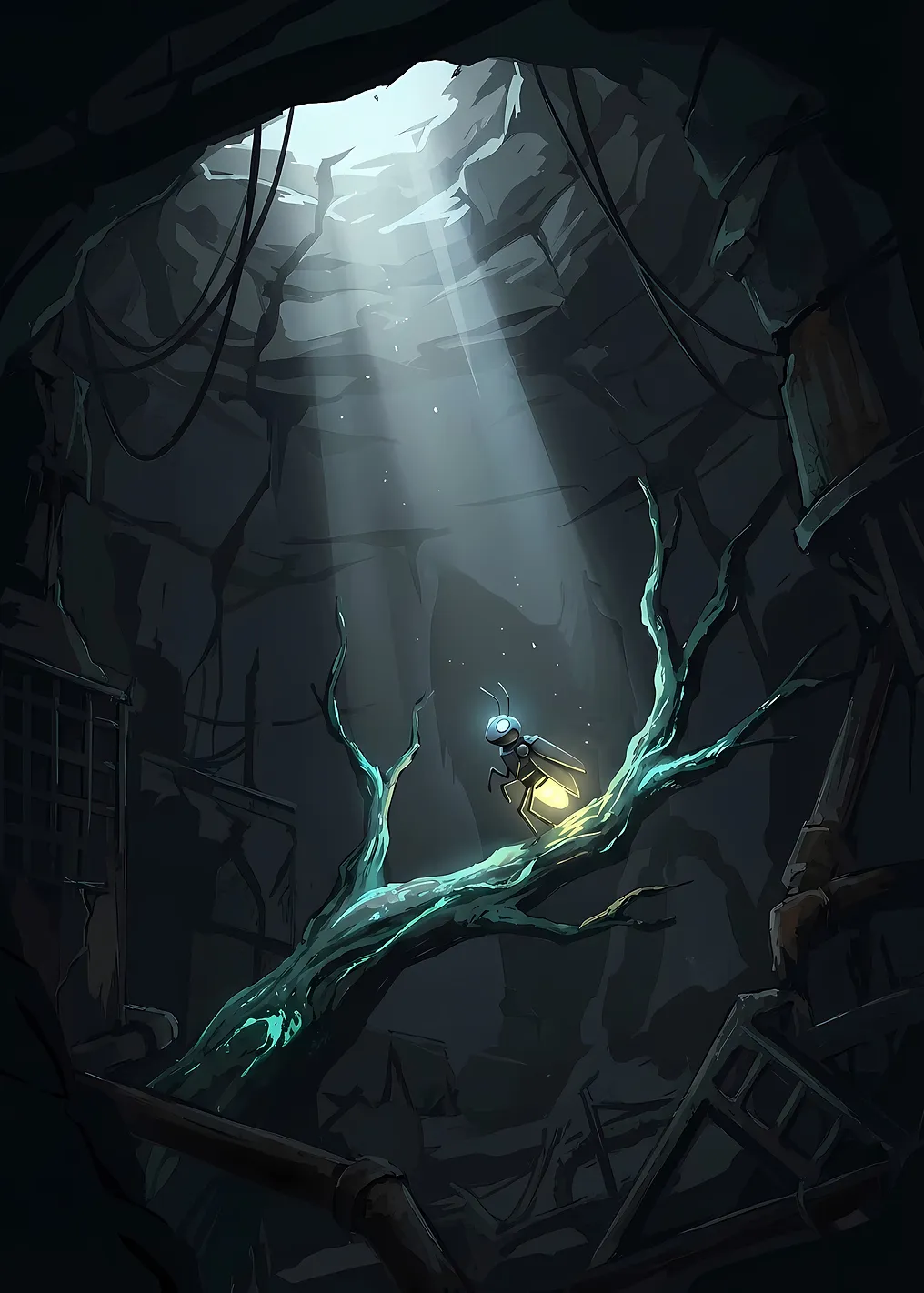 Glowing Bug in Dark Cave
