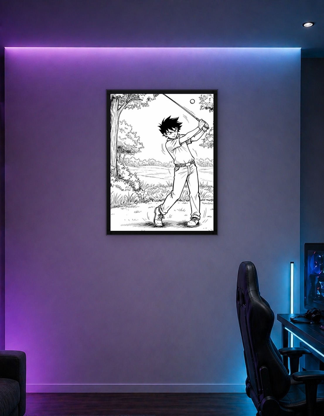 Manga Style Golfer Swinging Club