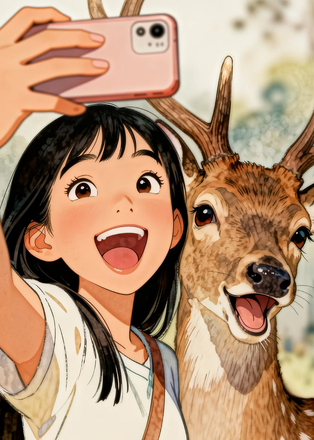 Girl and Deer Selfie