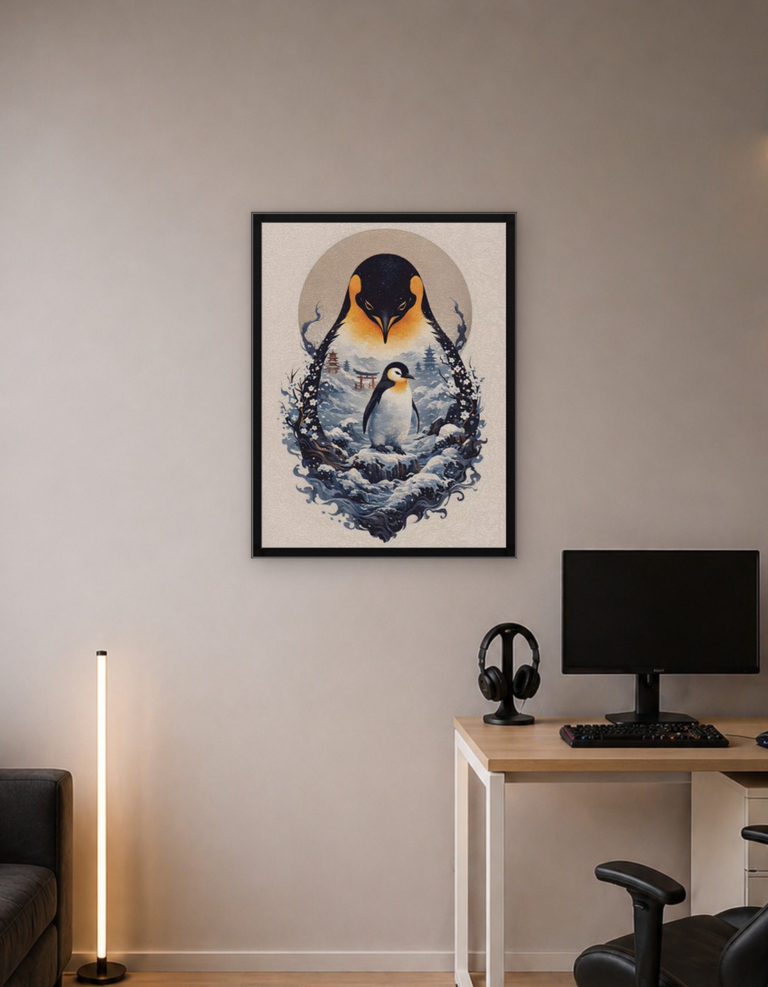 Penguin Family in Snowy Landscape