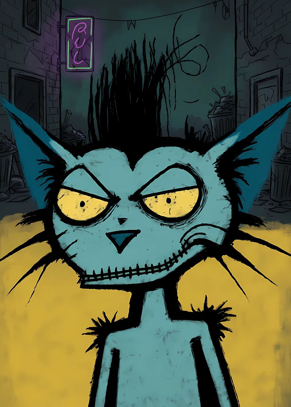 Grumpy Cat in Alleyway Illustration