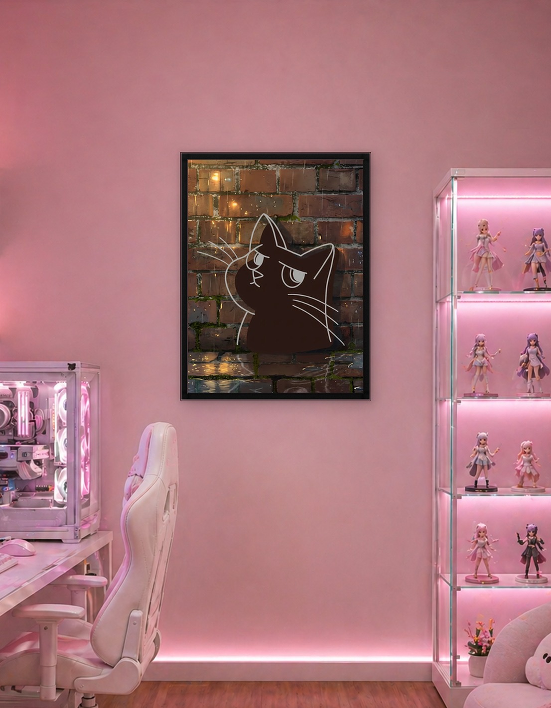 Grumpy Cat on Rainy Brick Wall