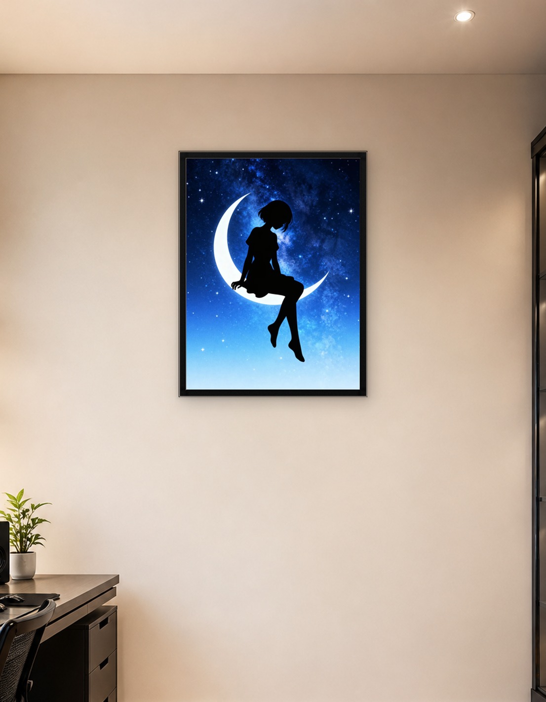 Girl Silhouette on Crescent Moon