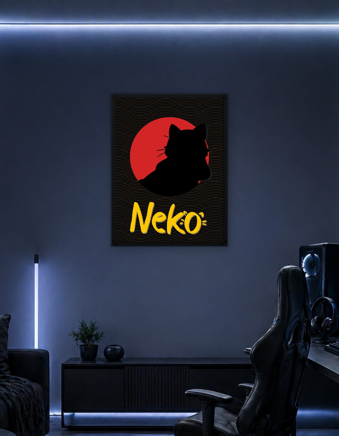 Neko Cat Silhouette with Red Sun