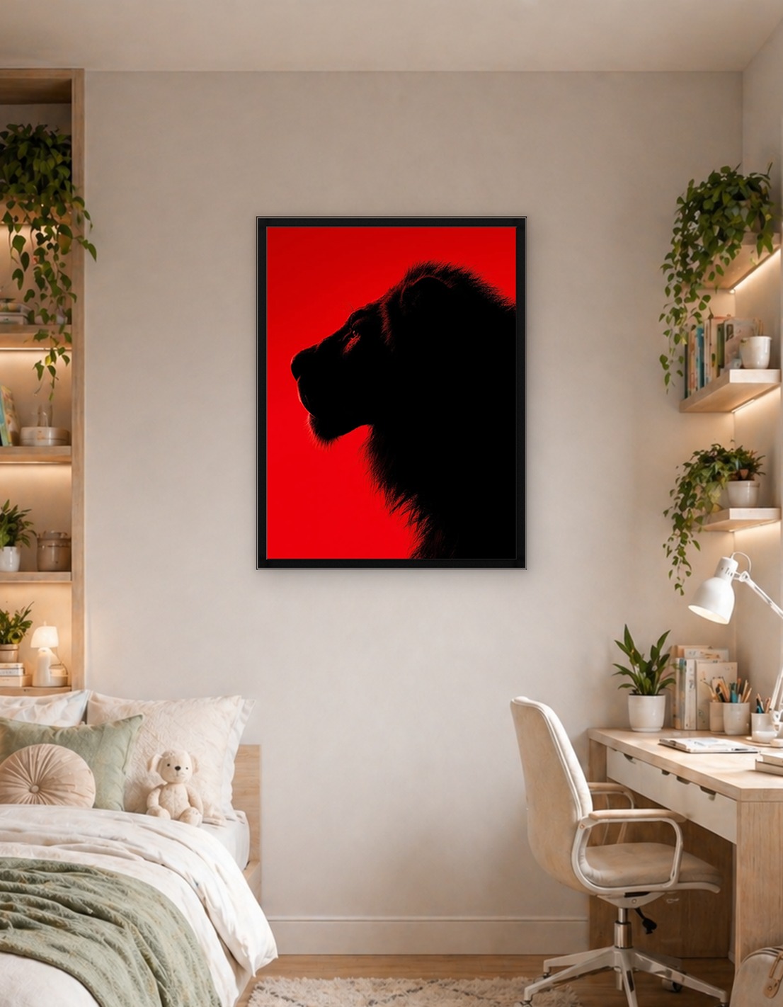 Lion Silhouette on Red Background