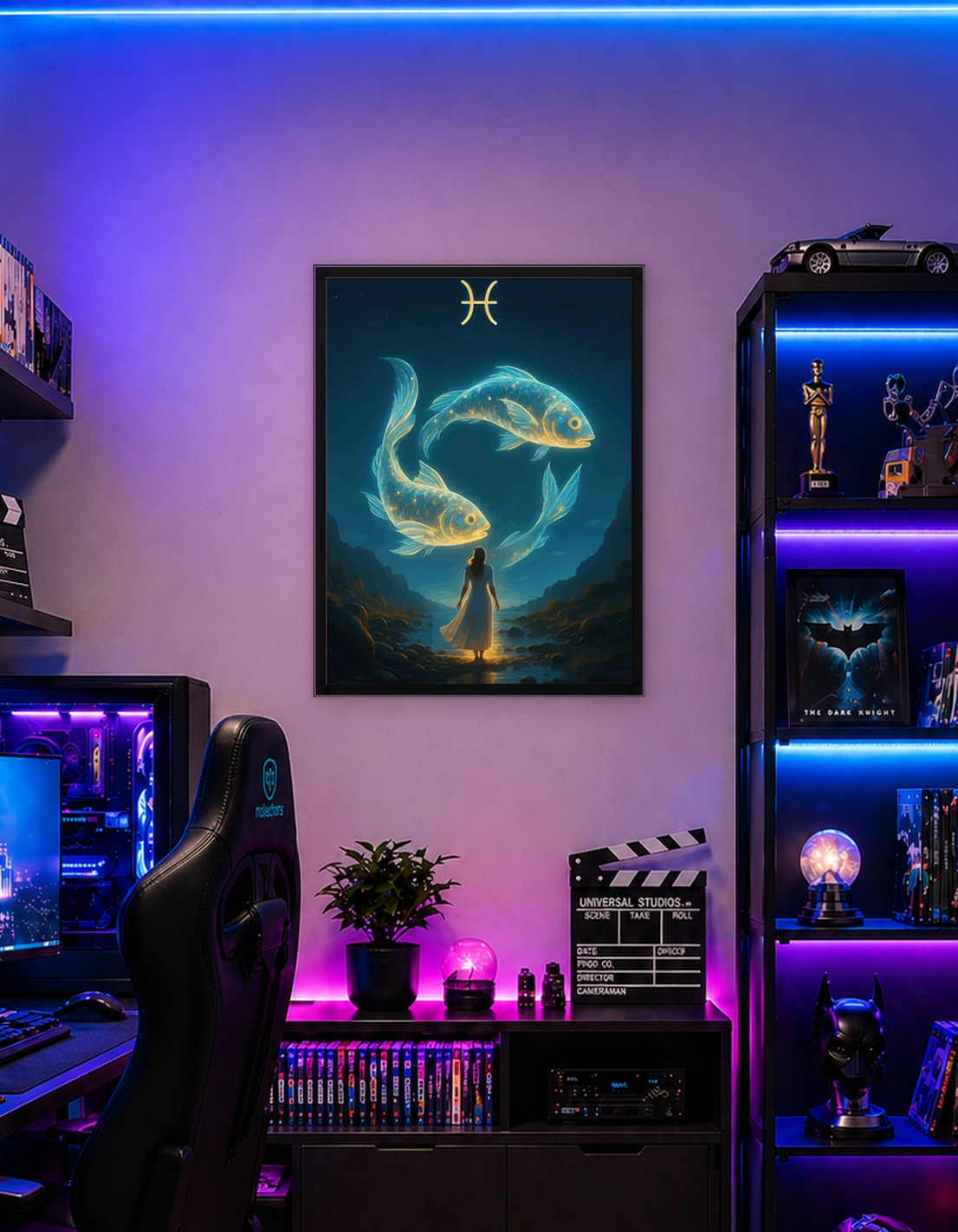 Pisces Zodiac Symbol with Glowing Fish