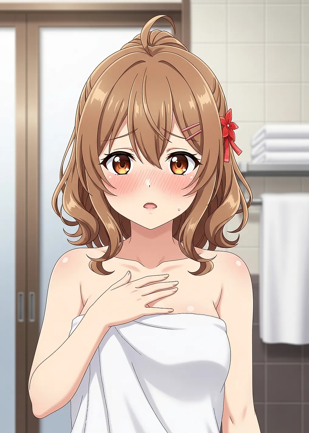 Embarrassed Anime Girl in Towel