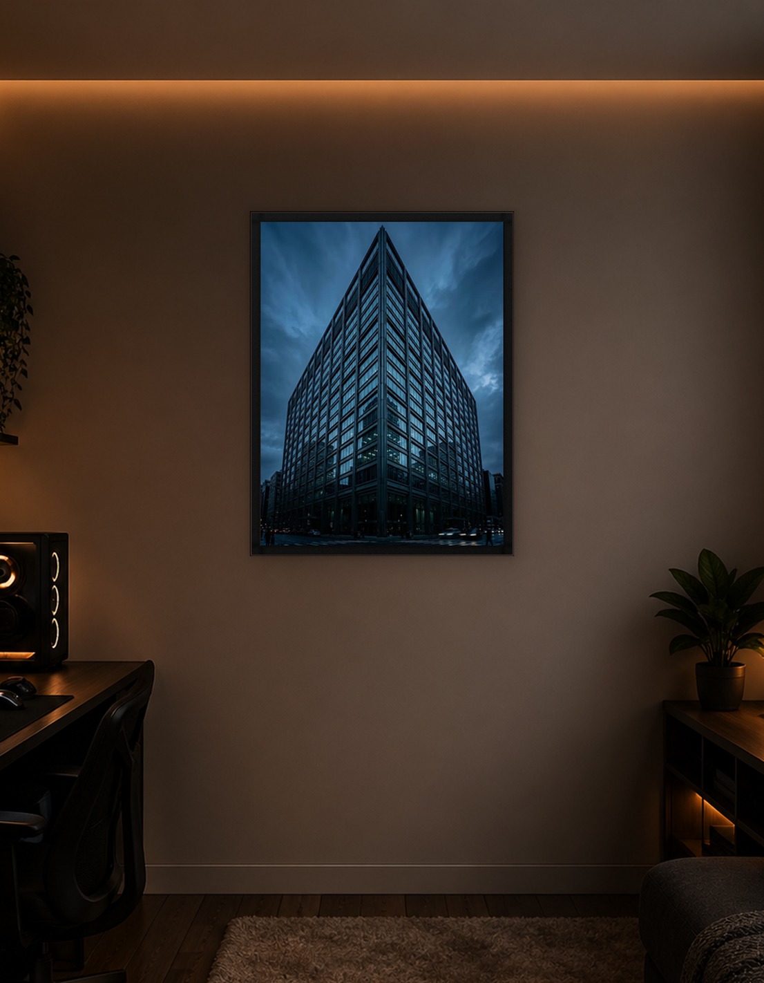 Modern Skyscraper Under Dark Clouds